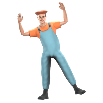 Artistic Professional Male. A male painter is standing with a happy expression and raising both his hands. 3D Painter Cartoon Model png