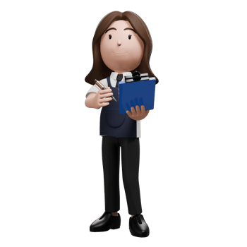 Store clerk holding clipboard, pen in hand, reviewing work. png