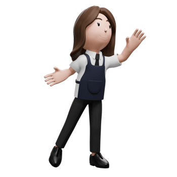 Store employee happily waving, welcoming customers or colleagues. png