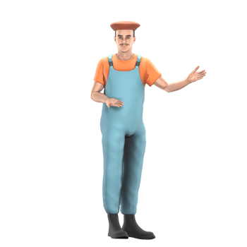 of 3D Male Painter. A male painter stands with one hand pointing forward, as if introducing or explaining something. Professional Cartoon Model png