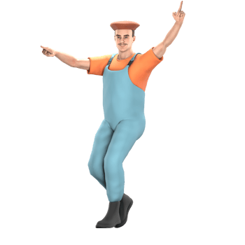 3D Professional Male in Painter Role. A male painter stands with his right hand pointing to the right while his left hand points up. Art Model png