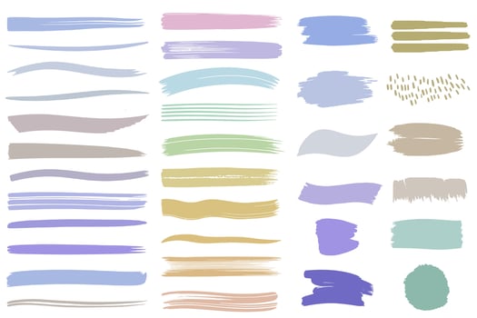 Set of hand drawn backgrounds and brush strokes in blue green colors. Colorful brushstroke. Pastel brush strokes. vector