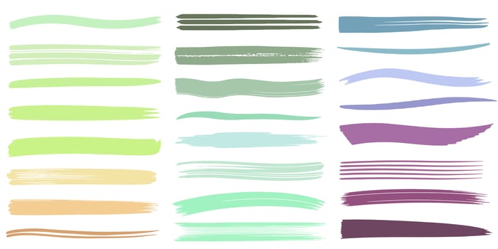 Set of hand drawn brush strokes green blue purple colors. Colorful brushstroke. Pastel brush strokes. vector