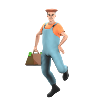 Male Painter in 3D Professional Artistic. A male painter is carrying a money bag in his right hand while his left hand is on his waist. Cartoon Model png