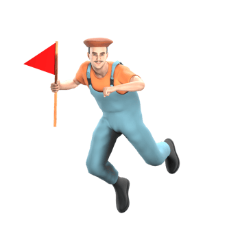 3D Male Artistic Character. A male painter jumps while carrying a red flag. Painter Professional Model png