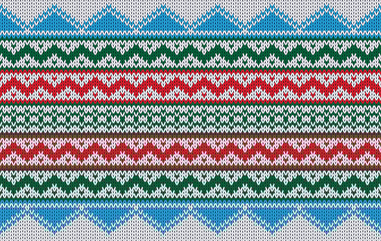 Knitted pattern seamless ethnic fabric Christmas color theme on white. traditional knitted pattern snow winter concept. Designed for knitted pattern ,background ,wallpaper ,embroidery ,textile ,fabric vector