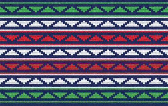Knitted pattern seamless ethnic fabric Christmas color theme on green. traditional knitted pattern triangle pattern. Designed for knitted pattern ,background ,wallpaper ,embroidery ,textile ,fabric vector