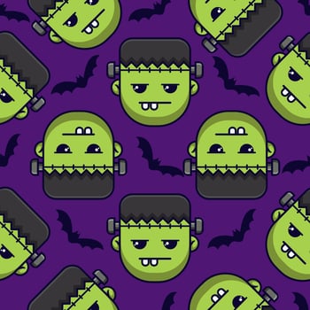 Halloween seamless pattern background with Frankenstein illustration for kids, card Halloween, print vector