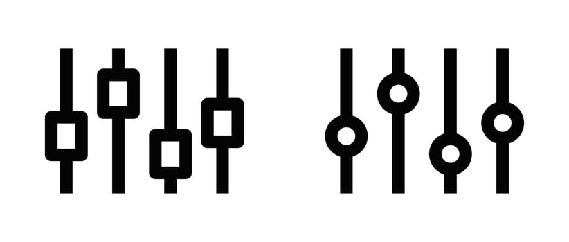 Icons of equalizers, representing settings or adjustments. Simple black and white design. Editable stroke. vector
