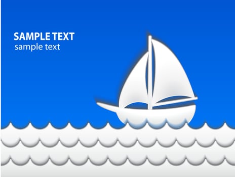 sailing boat 3d paper shape illustration vector