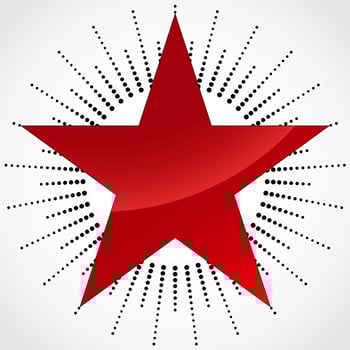 Elegant glossy red star, round dot frame, background symbol vector