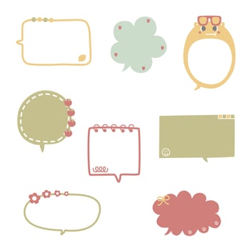 set of cute doodle text box planner, speech bubble balloon vector
