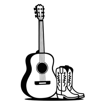 Acoustic guitar and cowboy boots illustration vector