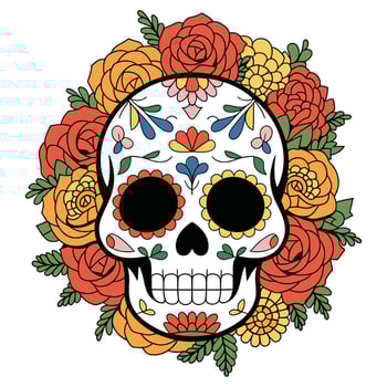 Colorful Sugar Skull with Flowers Illustration vector