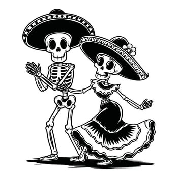 Dancing skeletons in sombrero illustration vector