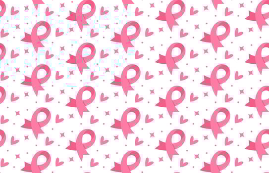 Breast cancer awareness month seamless pattern, pink ribbon and hearts vector