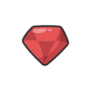 ruby stone in outline flat design. vector