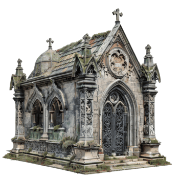 A small gothic building with a cross on top png