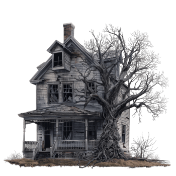 A Haunted House Embraced by a Twisted Tree png