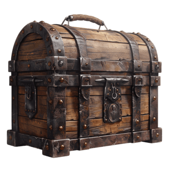 A weathered wooden chest with metal accents and a lock png