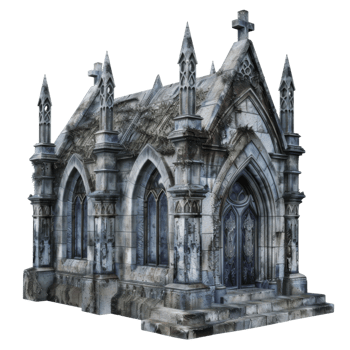 A Gothic Mausoleum with Stone Facade and Ornate Details png