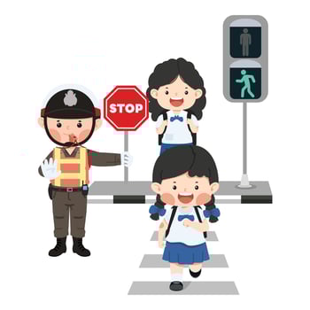 School children crossing the street vector