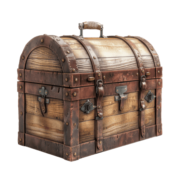 Wooden Chest with Metal Accents and Leather Straps png