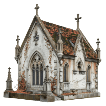 Old Stone Chapel with Ivy and Crosses png
