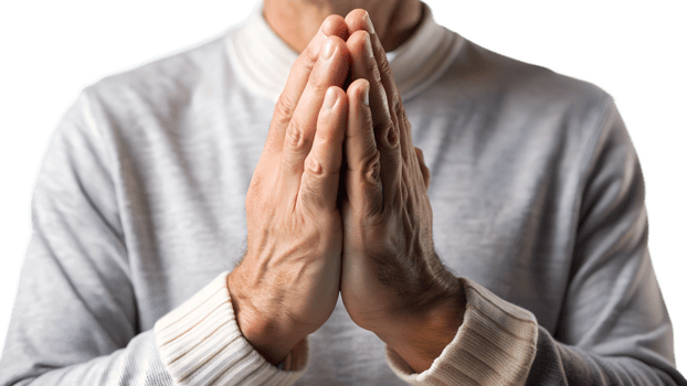 Hands together in a gesture of prayer or gratitude, cut out transparent png
