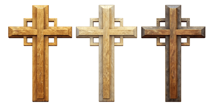 Three wooden crosses in different styles, cut out transparent png