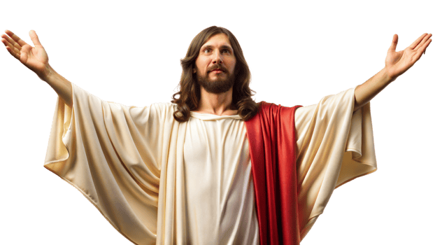Jesus figure with open arms in white space, cut out transparent png