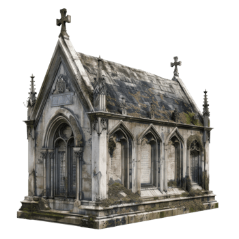 Weathered Stone Mausoleum with Crosses and Windows png