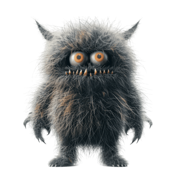 A Furry Monster with Sharp Teeth and Large Orange Eyes png