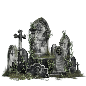 Overgrown Gravestones in a Cemetery png
