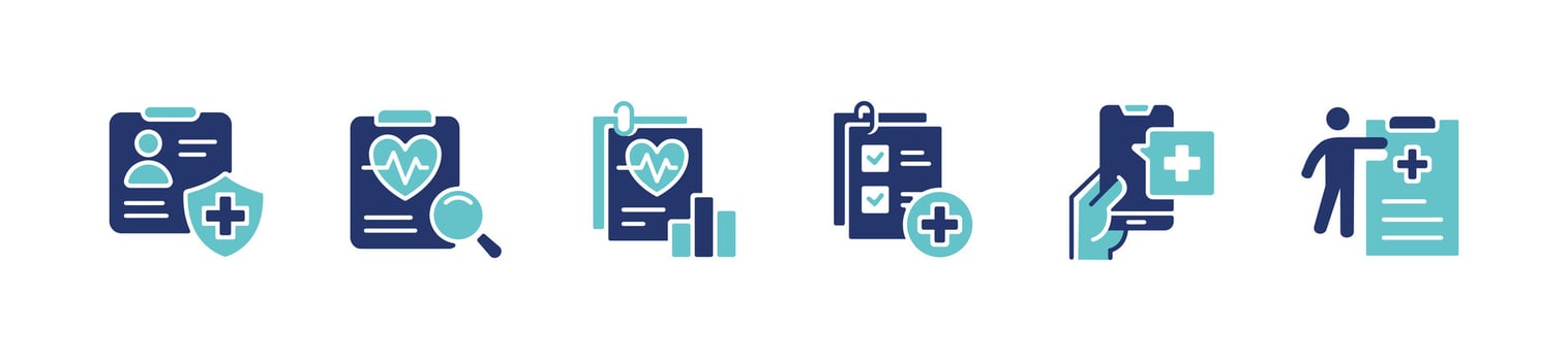 health care diagnosis prescription clipboard icon set medical check-up report document illustration for web and app vector