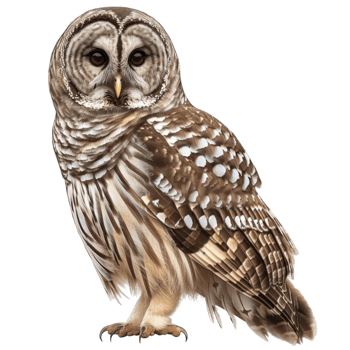 Barred Owl With Brown And White Feathers And Yellow Beak png
