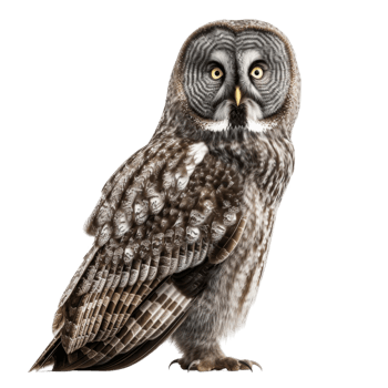 Great Grey Owl with Yellow Eyes and Brown Feathers png