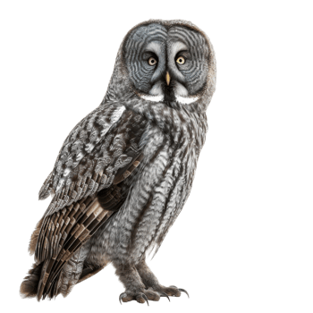 A Great Grey Owl with Yellow Eyes and Black Background png