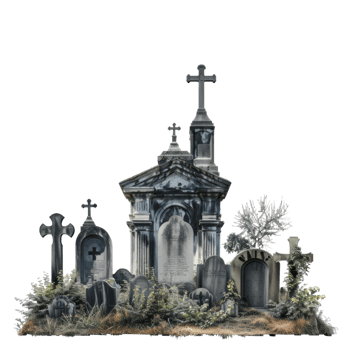 Old Stone Cemetery with Crosses and a Mausoleum png