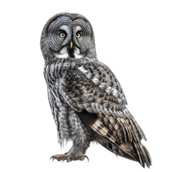 A Grey Owl With Intense Yellow Eyes Gazing Directly at the Viewer png