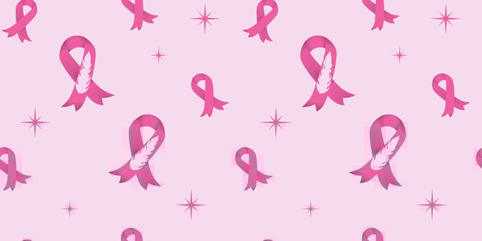 Pink Ribbon with Feather Motif in a Seamless Pattern vector