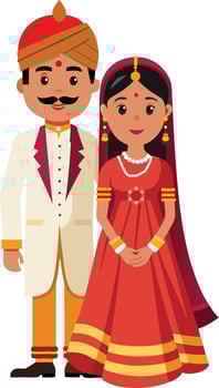 Indian bride and groom in traditional dress at wedding ceremony vector