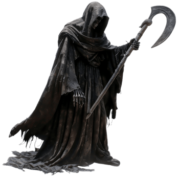 Grim Reaper Figure with a Curved Blade png