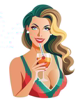 a beautiful woman sips an aperitif vector