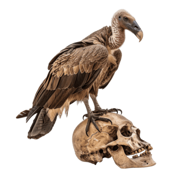 A Vulture Perched on a Human Skull png