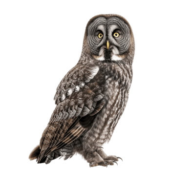 A Great Gray Owl Perched Against a Black Background png