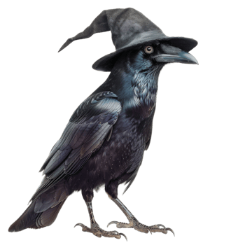 A Black Raven Wearing a Witch's Hat png