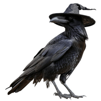 Black Raven Wearing a Witch's Hat png