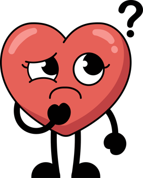 A heart shaped cartoon character is thinking and curious expression. flat style illustration. png