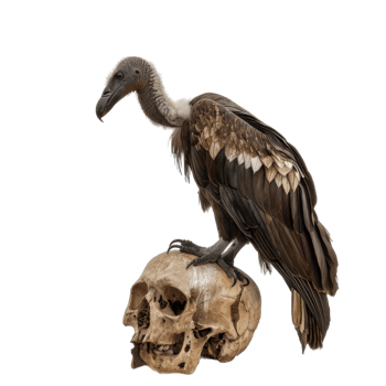A Vulture Perched on a Human Skull png